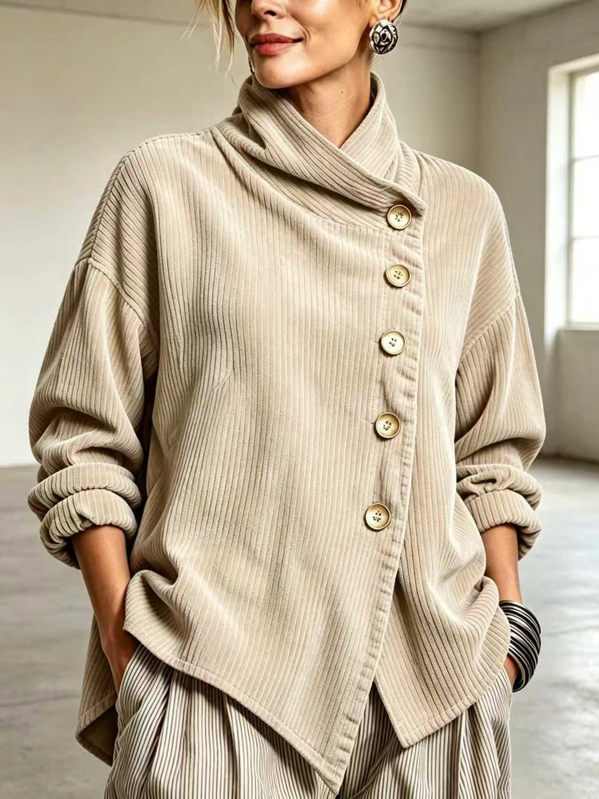 Capucine - Jersey de Terciopelo Acanalado con Cuello Alto