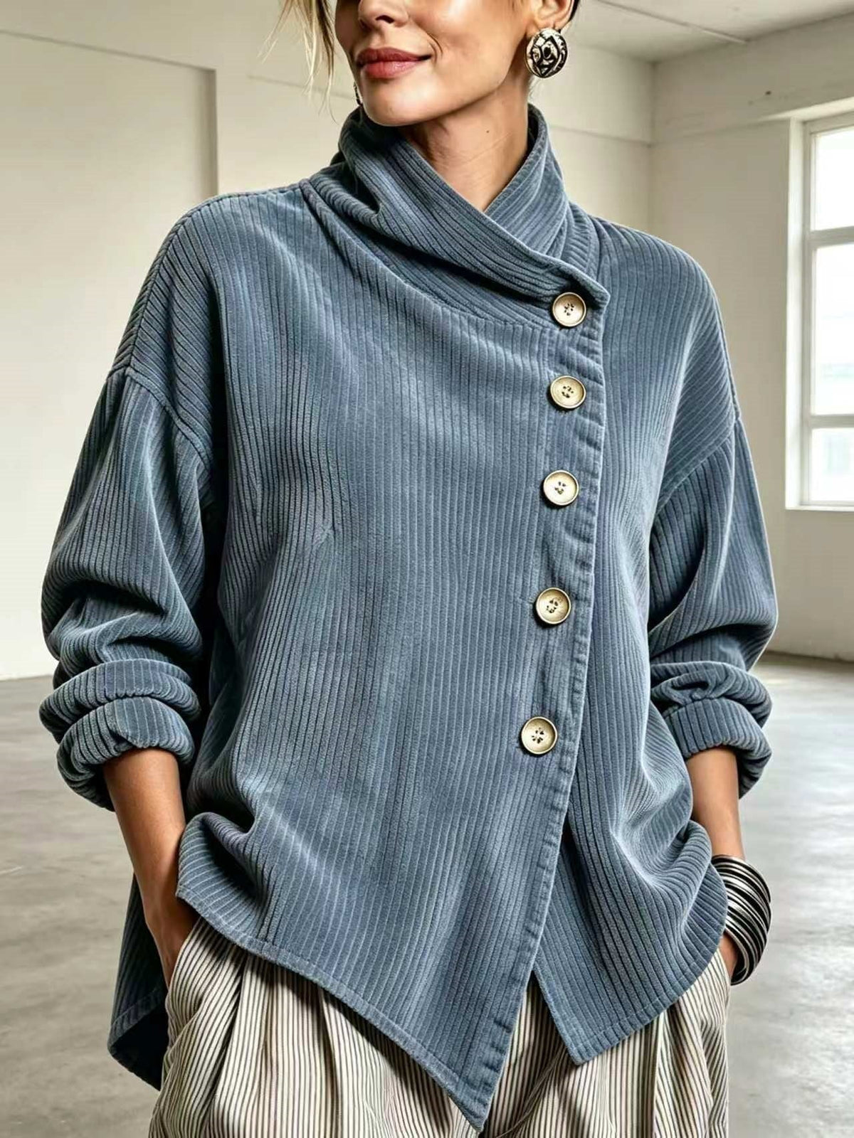 Capucine - Jersey de Terciopelo Acanalado con Cuello Alto