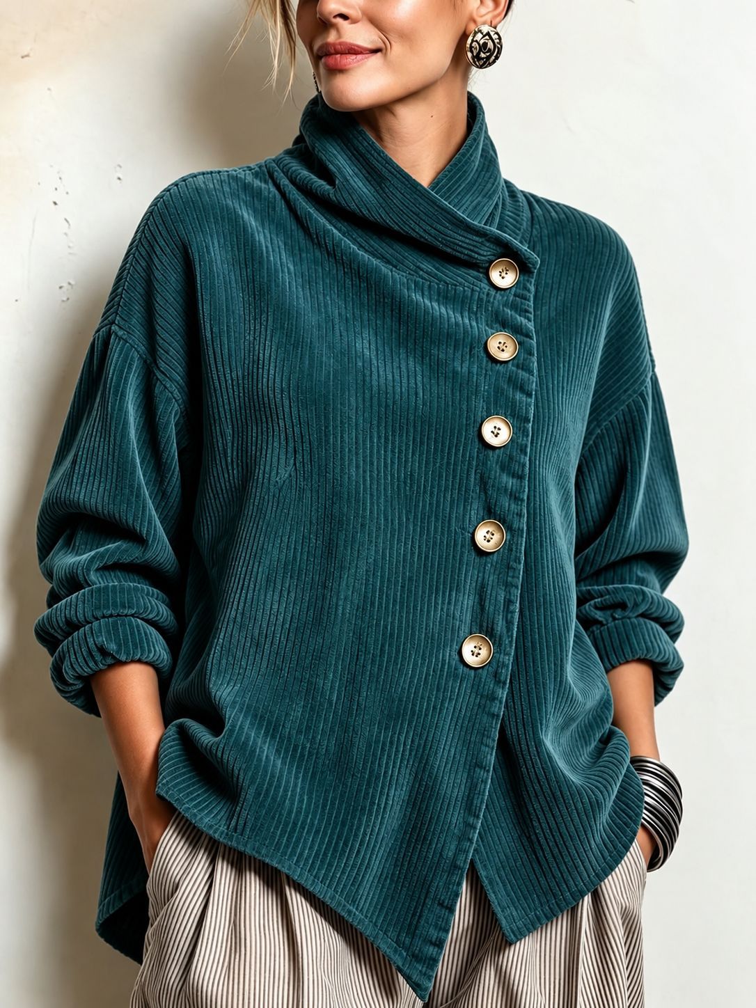 Capucine - Jersey de Terciopelo Acanalado con Cuello Alto
