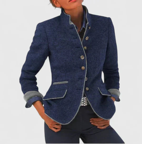Chaqueta Elegante de Mujer con Cuello Alto y Botonadura Clásica