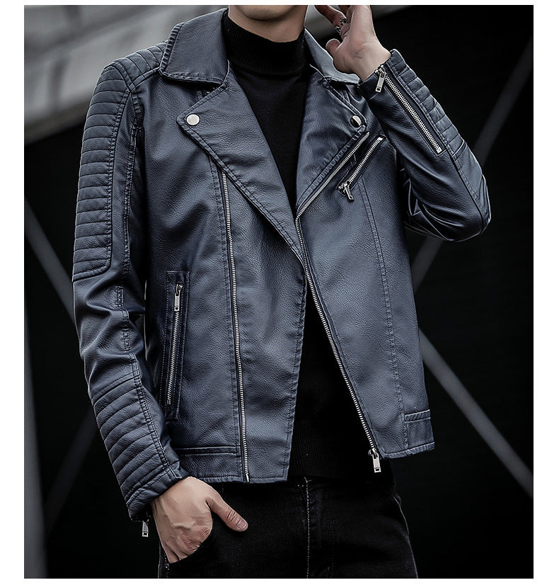 Chaqueta de cuero para hombre, estilo biker y moderno.