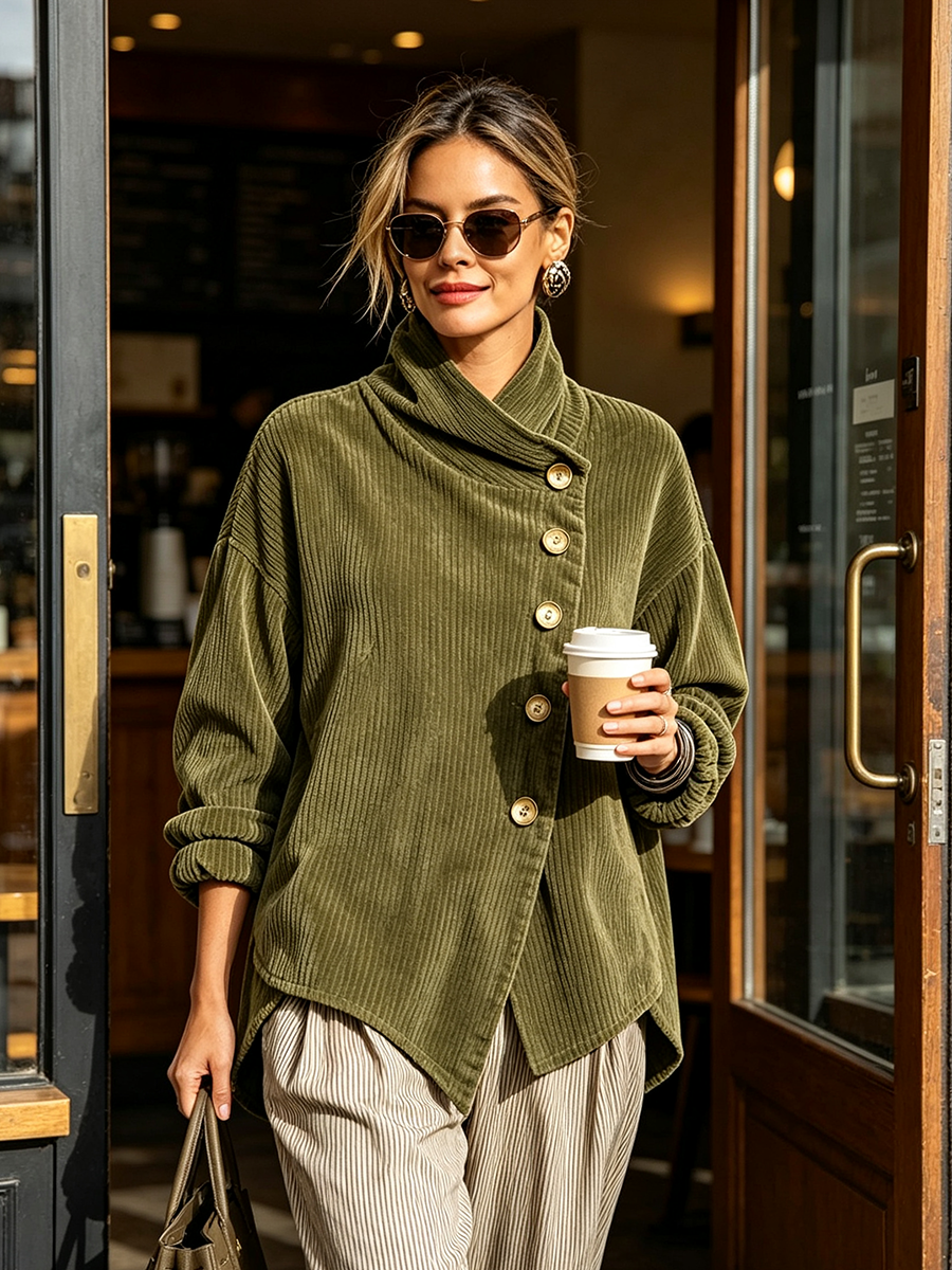 Capucine - Jersey de Terciopelo Acanalado con Cuello Alto